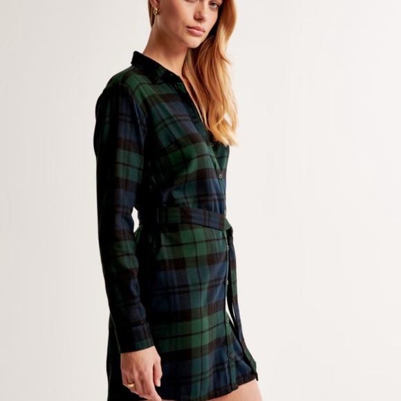 ABERCROMBIE AND FITCH NWT Blue Green Plaid Long Sleeve Shirt Dress Size Small - Picture 3 of 8